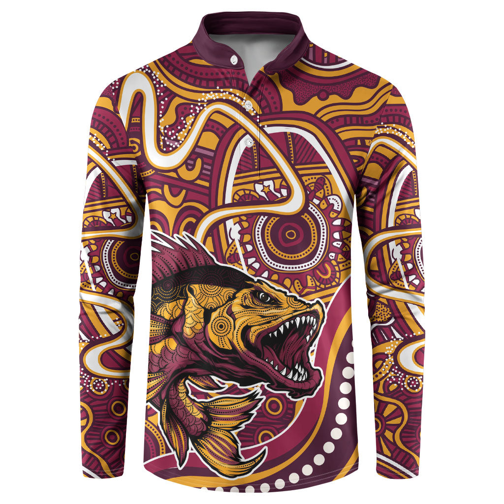 Aboriginal Barramundi Fishing Fear What Lurks Below Button Sweatshirt Indigenous Australian Dot Predatory Fish