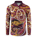 Aboriginal Barramundi Fishing Fear What Lurks Below Button Sweatshirt Indigenous Australian Dot Predatory Fish