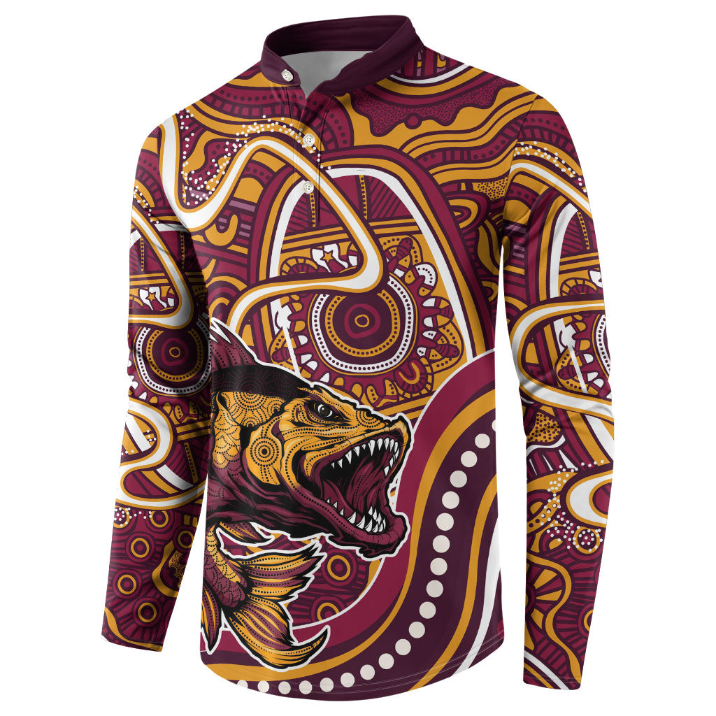 Aboriginal Barramundi Fishing Fear What Lurks Below Button Sweatshirt Indigenous Australian Dot Predatory Fish