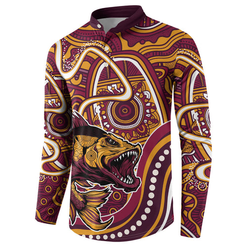 Aboriginal Barramundi Fishing Fear What Lurks Below Button Sweatshirt Indigenous Australian Dot Predatory Fish