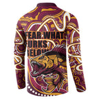 Aboriginal Barramundi Fishing Fear What Lurks Below Button Sweatshirt Indigenous Australian Dot Predatory Fish