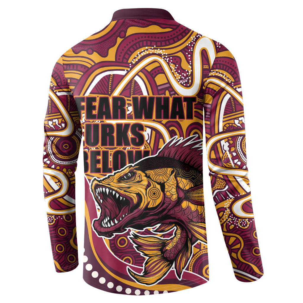 Aboriginal Barramundi Fishing Fear What Lurks Below Button Sweatshirt Indigenous Australian Dot Predatory Fish