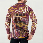 Aboriginal Barramundi Fishing Fear What Lurks Below Button Sweatshirt Indigenous Australian Dot Predatory Fish