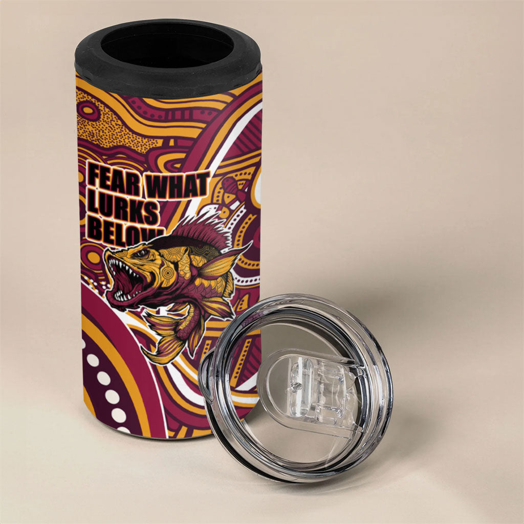 Aboriginal Barramundi Fishing Fear What Lurks Below 4 in 1 Can Cooler Tumbler Indigenous Australian Dot Predatory Fish