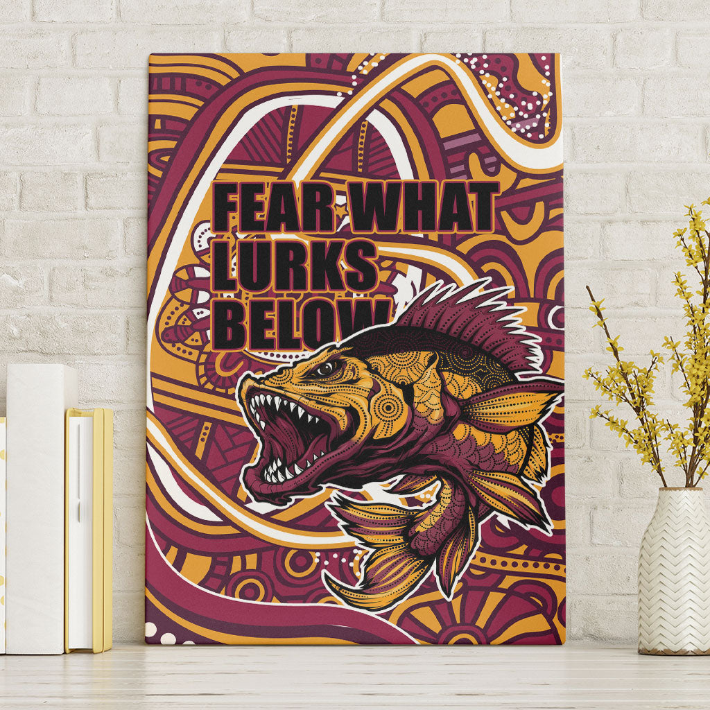 Aboriginal Barramundi Fishing Fear What Lurks Below Canvas Wall Art Indigenous Australian Dot Predatory Fish