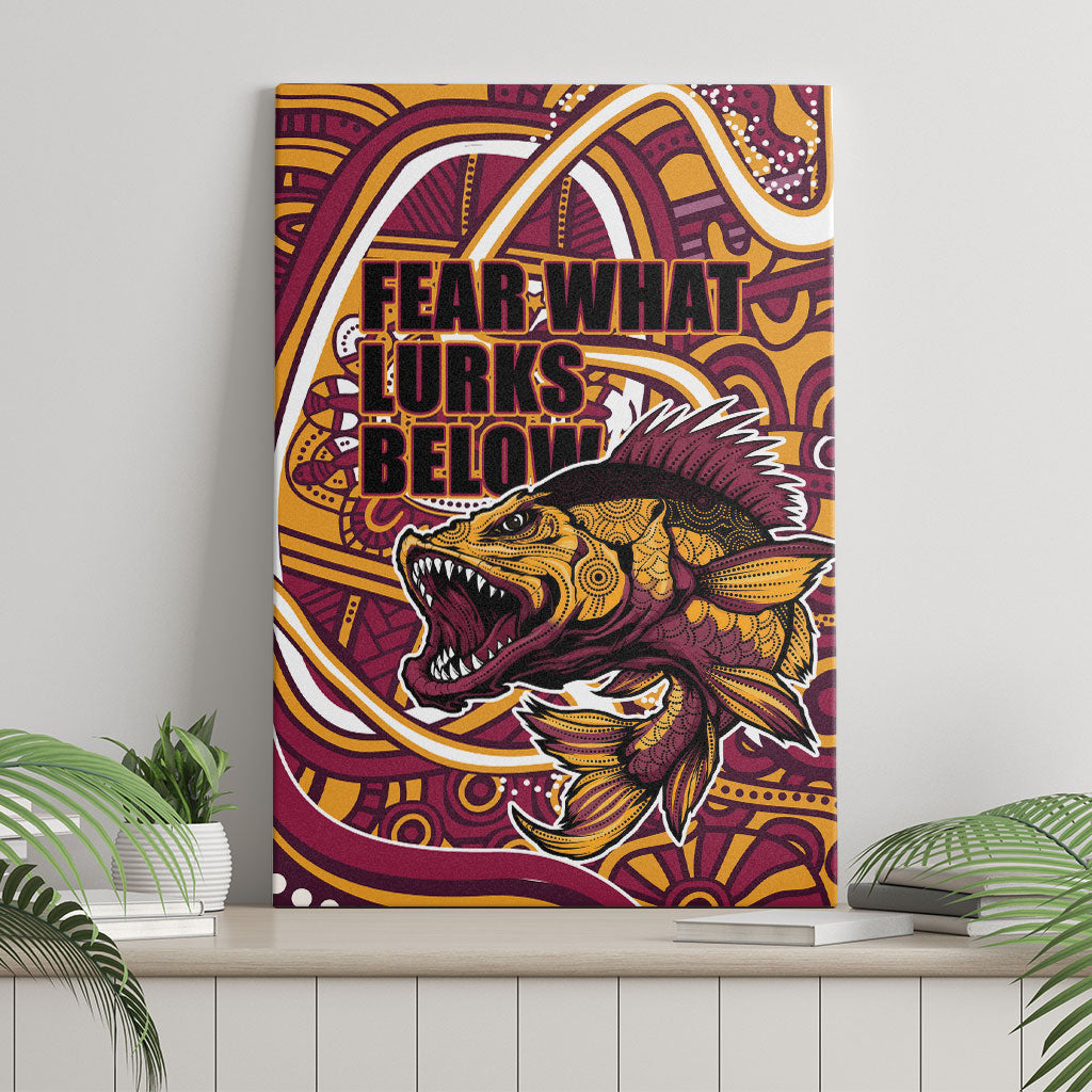 Aboriginal Barramundi Fishing Fear What Lurks Below Canvas Wall Art Indigenous Australian Dot Predatory Fish