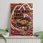 Aboriginal Barramundi Fishing Fear What Lurks Below Canvas Wall Art Indigenous Australian Dot Predatory Fish