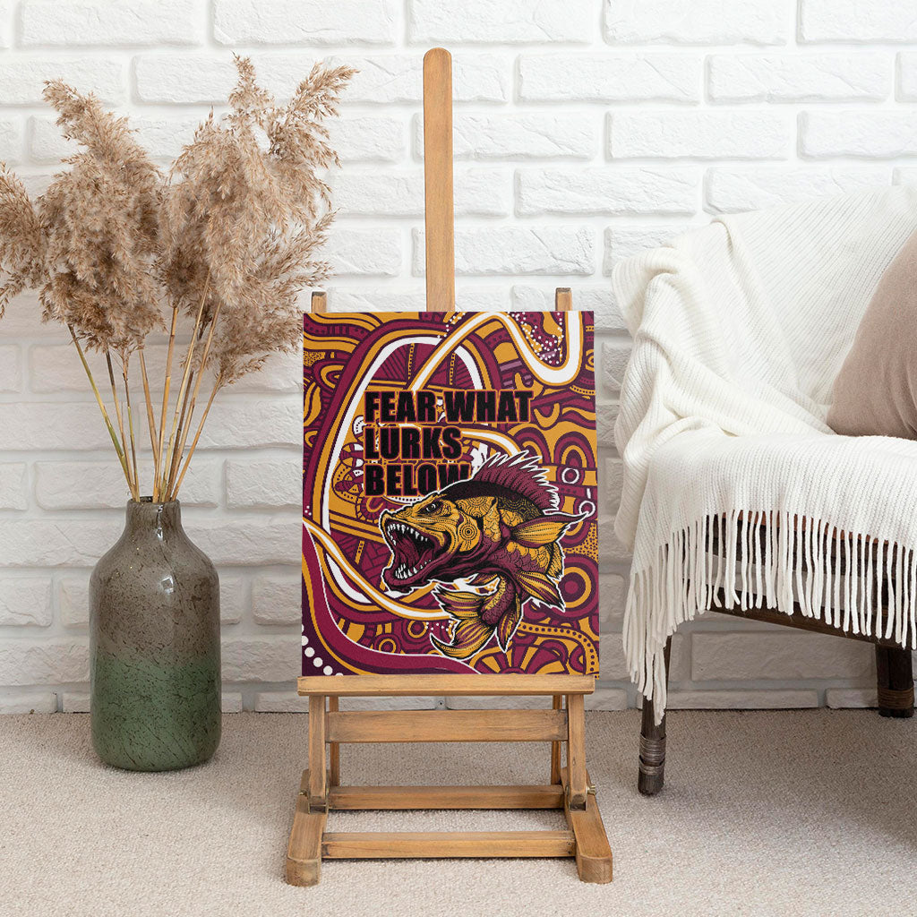Aboriginal Barramundi Fishing Fear What Lurks Below Canvas Wall Art Indigenous Australian Dot Predatory Fish