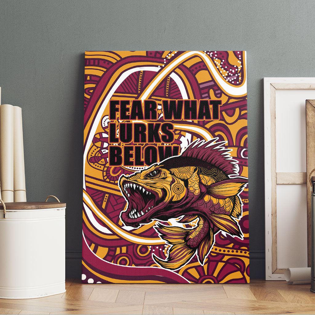 Aboriginal Barramundi Fishing Fear What Lurks Below Canvas Wall Art Indigenous Australian Dot Predatory Fish