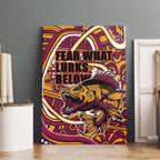 Aboriginal Barramundi Fishing Fear What Lurks Below Canvas Wall Art Indigenous Australian Dot Predatory Fish