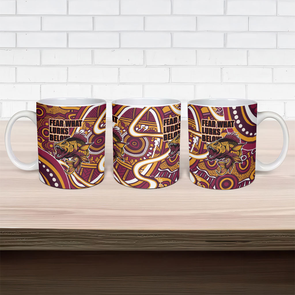 Aboriginal Barramundi Fishing Fear What Lurks Below Ceramic Mug Indigenous Australian Dot Predatory Fish