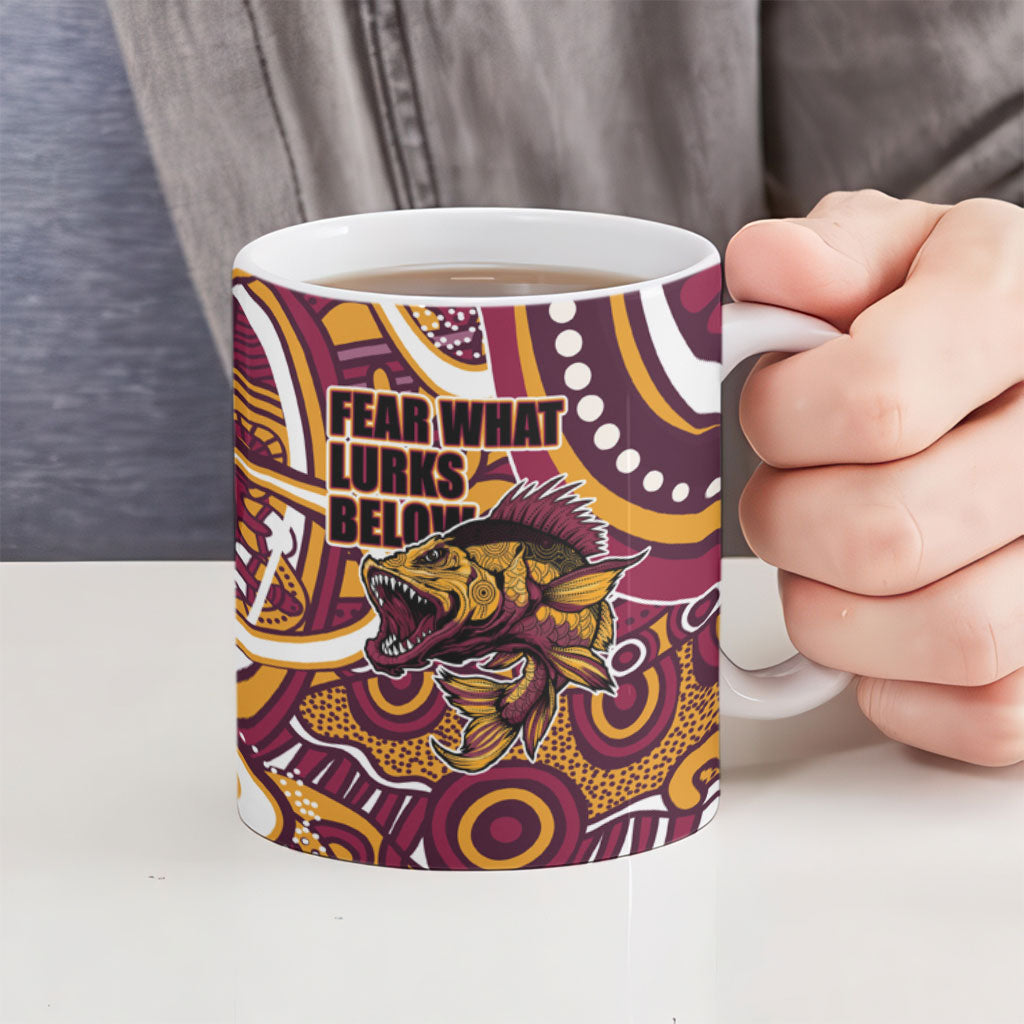 Aboriginal Barramundi Fishing Fear What Lurks Below Ceramic Mug Indigenous Australian Dot Predatory Fish
