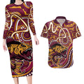 Aboriginal Barramundi Fishing Fear What Lurks Below Couples Matching Long Sleeve Bodycon Dress and Hawaiian Shirt Indigenous Australian Dot Predatory Fish