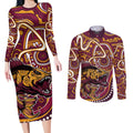 Aboriginal Barramundi Fishing Fear What Lurks Below Couples Matching Long Sleeve Bodycon Dress and Long Sleeve Button Shirt Indigenous Australian Dot Predatory Fish