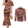 Aboriginal Barramundi Fishing Fear What Lurks Below Couples Matching Mermaid Dress and Long Sleeve Button Shirt Indigenous Australian Dot Predatory Fish