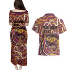 Aboriginal Barramundi Fishing Fear What Lurks Below Couples Matching Puletasi and Hawaiian Shirt Indigenous Australian Dot Predatory Fish
