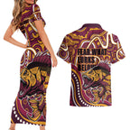 Aboriginal Barramundi Fishing Fear What Lurks Below Couples Matching Short Sleeve Bodycon Dress and Hawaiian Shirt Indigenous Australian Dot Predatory Fish
