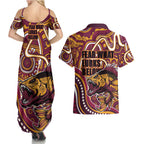 Aboriginal Barramundi Fishing Fear What Lurks Below Couples Matching Summer Maxi Dress and Hawaiian Shirt Indigenous Australian Dot Predatory Fish