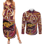 Aboriginal Barramundi Fishing Fear What Lurks Below Couples Matching Summer Maxi Dress and Long Sleeve Button Shirt Indigenous Australian Dot Predatory Fish