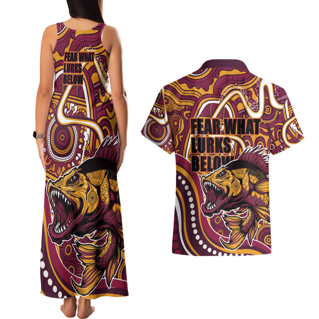 Aboriginal Barramundi Fishing Fear What Lurks Below Couples Matching Tank Maxi Dress and Hawaiian Shirt Indigenous Australian Dot Predatory Fish