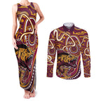 Aboriginal Barramundi Fishing Fear What Lurks Below Couples Matching Tank Maxi Dress and Long Sleeve Button Shirt Indigenous Australian Dot Predatory Fish