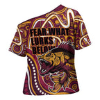Aboriginal Barramundi Fishing Fear What Lurks Below Cross Shoulder Shirt Indigenous Australian Dot Predatory Fish