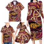 Aboriginal Barramundi Fishing Fear What Lurks Below Family Matching Long Sleeve Bodycon Dress and Hawaiian Shirt Indigenous Australian Dot Predatory Fish