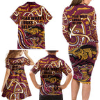Aboriginal Barramundi Fishing Fear What Lurks Below Family Matching Long Sleeve Bodycon Dress and Hawaiian Shirt Indigenous Australian Dot Predatory Fish
