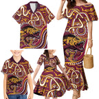 Aboriginal Barramundi Fishing Fear What Lurks Below Family Matching Mermaid Dress and Hawaiian Shirt Indigenous Australian Dot Predatory Fish