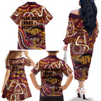 Aboriginal Barramundi Fishing Fear What Lurks Below Family Matching Off The Shoulder Long Sleeve Dress and Hawaiian Shirt Indigenous Australian Dot Predatory Fish