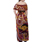 Aboriginal Barramundi Fishing Fear What Lurks Below Family Matching Off Shoulder Maxi Dress and Hawaiian Shirt Indigenous Australian Dot Predatory Fish
