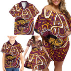 Aboriginal Barramundi Fishing Fear What Lurks Below Family Matching Off Shoulder Short Dress and Hawaiian Shirt Indigenous Australian Dot Predatory Fish