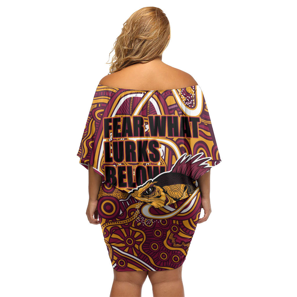 Aboriginal Barramundi Fishing Fear What Lurks Below Family Matching Off Shoulder Short Dress and Hawaiian Shirt Indigenous Australian Dot Predatory Fish