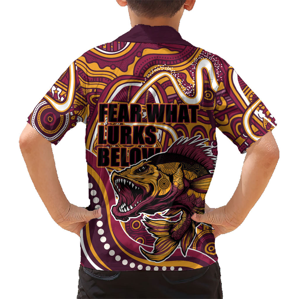 Aboriginal Barramundi Fishing Fear What Lurks Below Family Matching Puletasi and Hawaiian Shirt Indigenous Australian Dot Predatory Fish