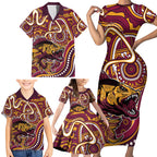 Aboriginal Barramundi Fishing Fear What Lurks Below Family Matching Short Sleeve Bodycon Dress and Hawaiian Shirt Indigenous Australian Dot Predatory Fish