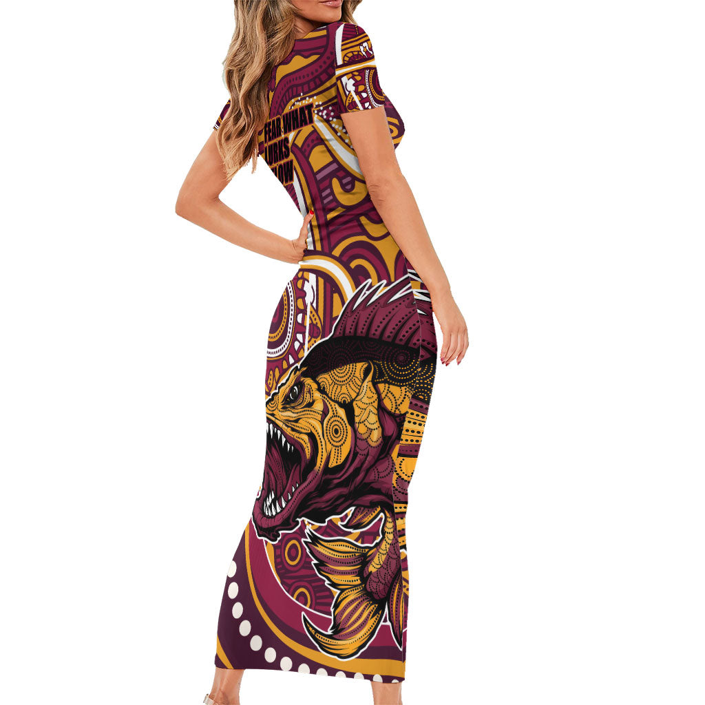 Aboriginal Barramundi Fishing Fear What Lurks Below Family Matching Short Sleeve Bodycon Dress and Hawaiian Shirt Indigenous Australian Dot Predatory Fish