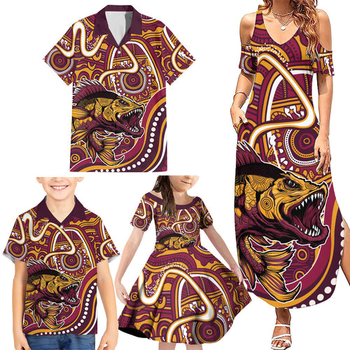 Aboriginal Barramundi Fishing Fear What Lurks Below Family Matching Summer Maxi Dress and Hawaiian Shirt Indigenous Australian Dot Predatory Fish