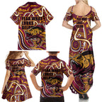 Aboriginal Barramundi Fishing Fear What Lurks Below Family Matching Summer Maxi Dress and Hawaiian Shirt Indigenous Australian Dot Predatory Fish