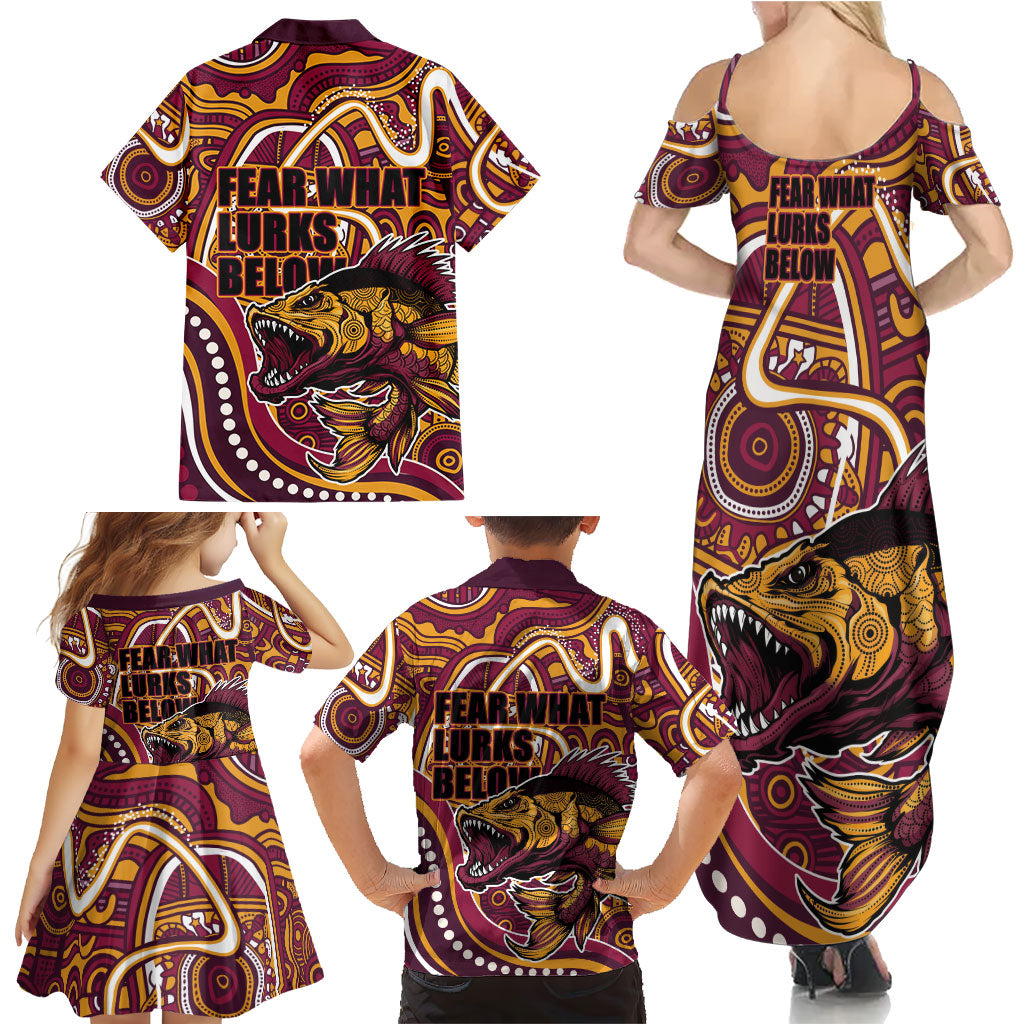 Aboriginal Barramundi Fishing Fear What Lurks Below Family Matching Summer Maxi Dress and Hawaiian Shirt Indigenous Australian Dot Predatory Fish
