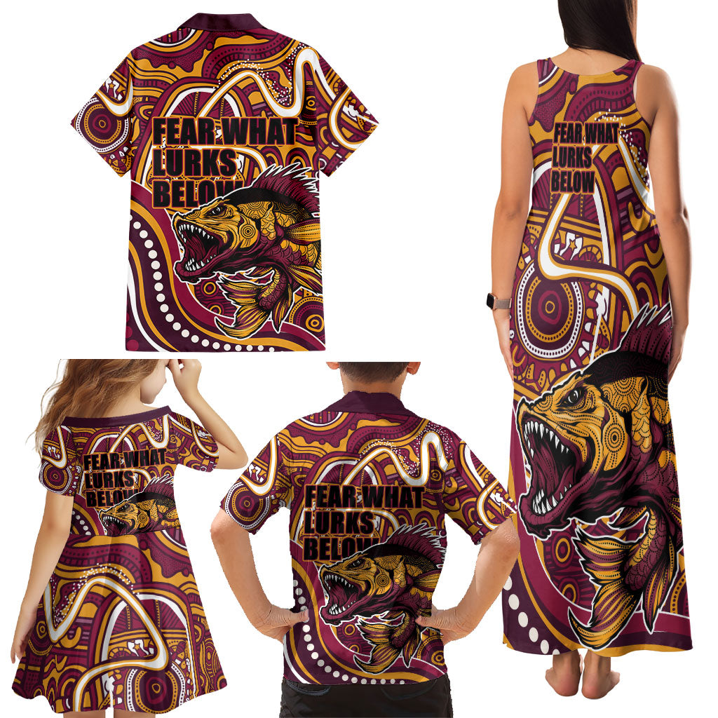 Aboriginal Barramundi Fishing Fear What Lurks Below Family Matching Tank Maxi Dress and Hawaiian Shirt Indigenous Australian Dot Predatory Fish
