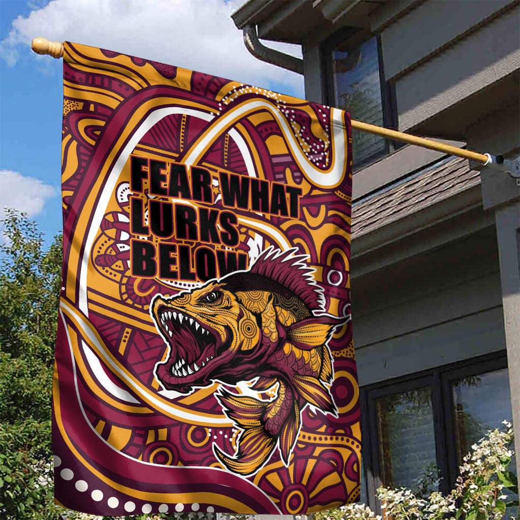Aboriginal Barramundi Fishing Fear What Lurks Below Garden Flag Indigenous Australian Dot Predatory Fish