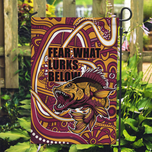 Aboriginal Barramundi Fishing Fear What Lurks Below Garden Flag Indigenous Australian Dot Predatory Fish