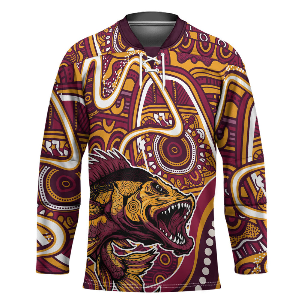Aboriginal Barramundi Fishing Fear What Lurks Below Hockey Jersey Indigenous Australian Dot Predatory Fish