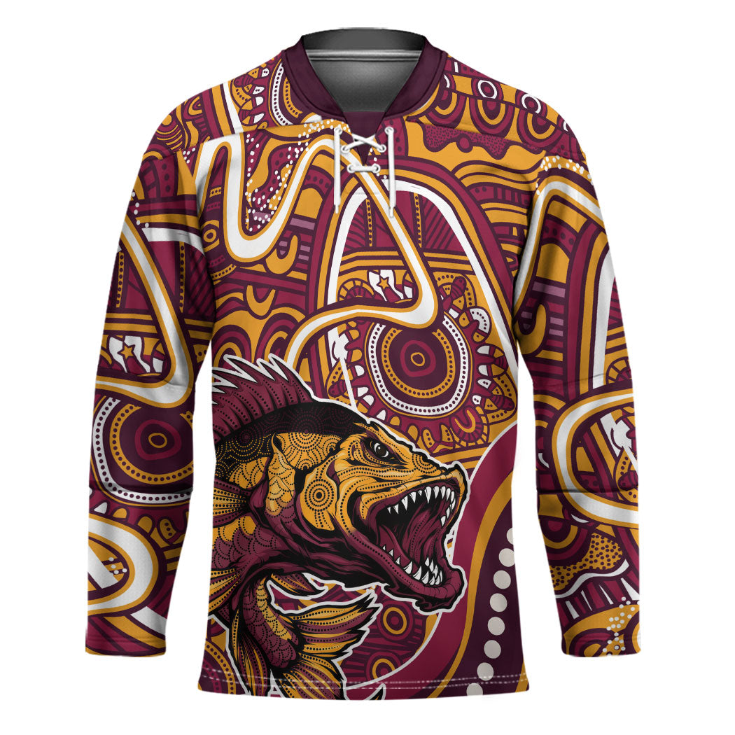 Aboriginal Barramundi Fishing Fear What Lurks Below Hockey Jersey Indigenous Australian Dot Predatory Fish