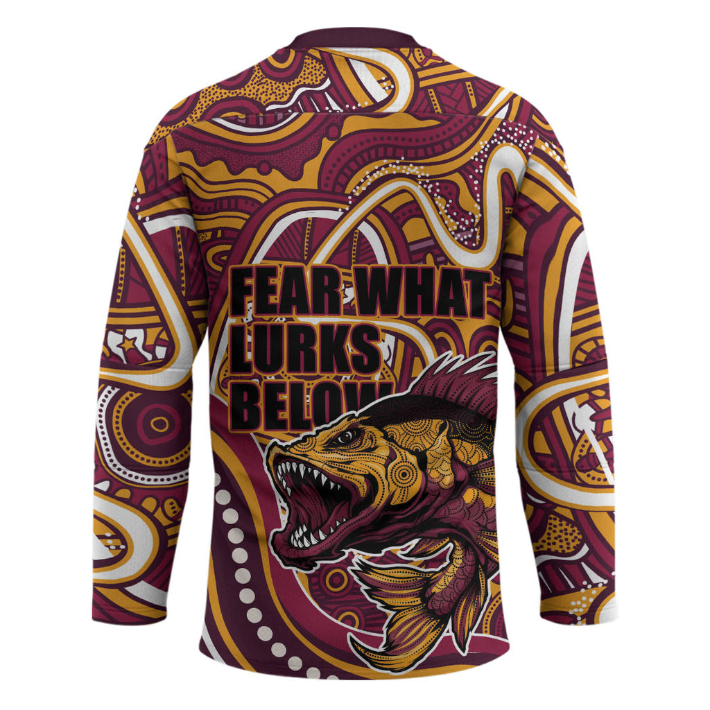 Aboriginal Barramundi Fishing Fear What Lurks Below Hockey Jersey Indigenous Australian Dot Predatory Fish