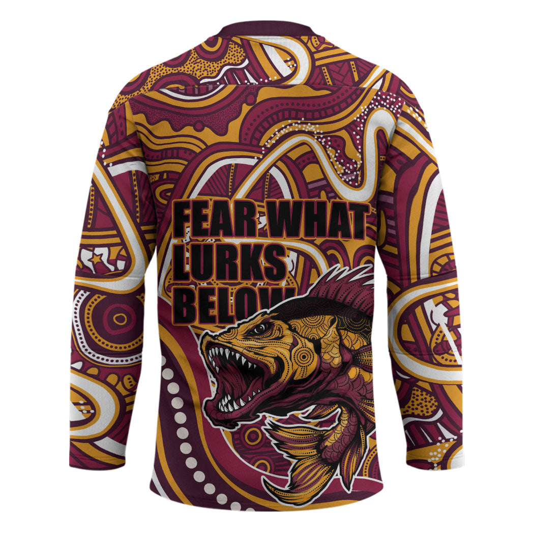 Aboriginal Barramundi Fishing Fear What Lurks Below Hockey Jersey Indigenous Australian Dot Predatory Fish