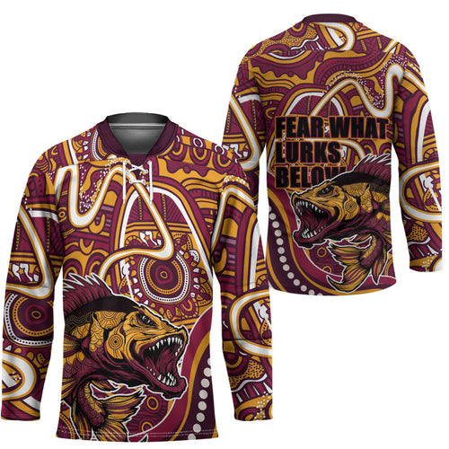 Aboriginal Barramundi Fishing Fear What Lurks Below Hockey Jersey Indigenous Australian Dot Predatory Fish
