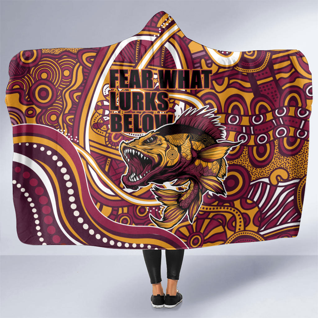 Aboriginal Barramundi Fishing Fear What Lurks Below Hooded Blanket Indigenous Australian Dot Predatory Fish