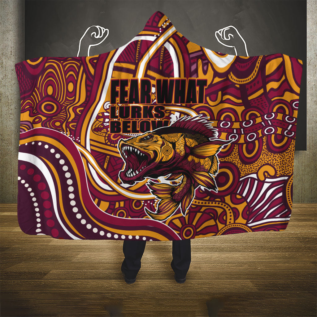 Aboriginal Barramundi Fishing Fear What Lurks Below Hooded Blanket Indigenous Australian Dot Predatory Fish