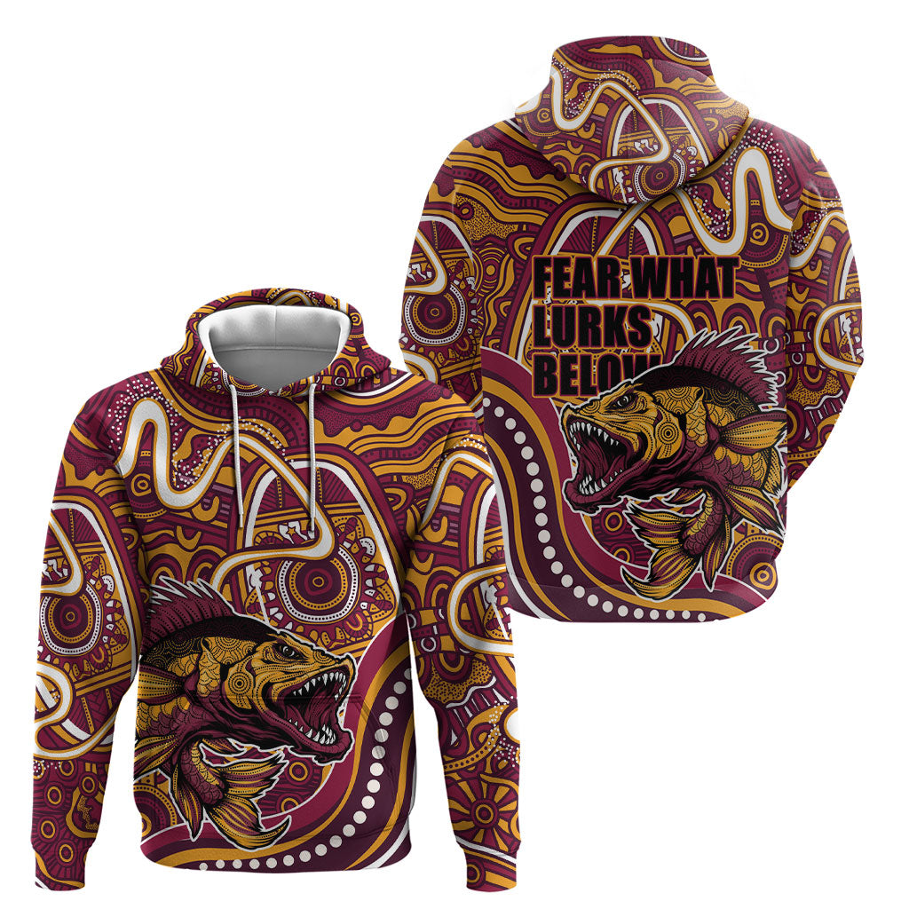 Aboriginal Barramundi Fishing Fear What Lurks Below Hoodie Indigenous Australian Dot Predatory Fish